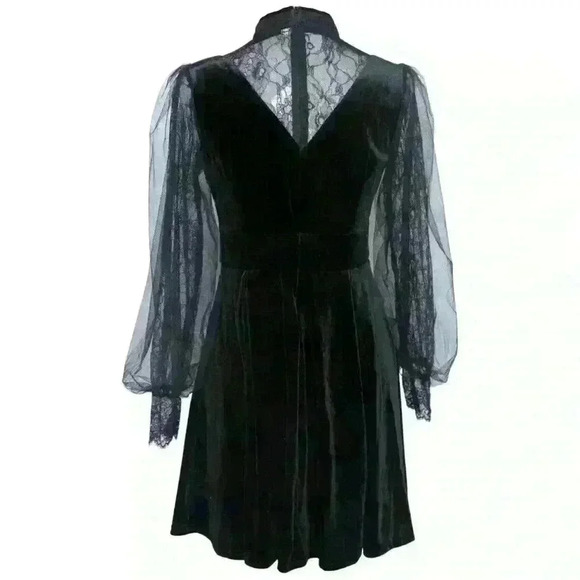 Ariana Long Sheer Sleeve Lace Mini Dress in Black - Picture 2 of 3